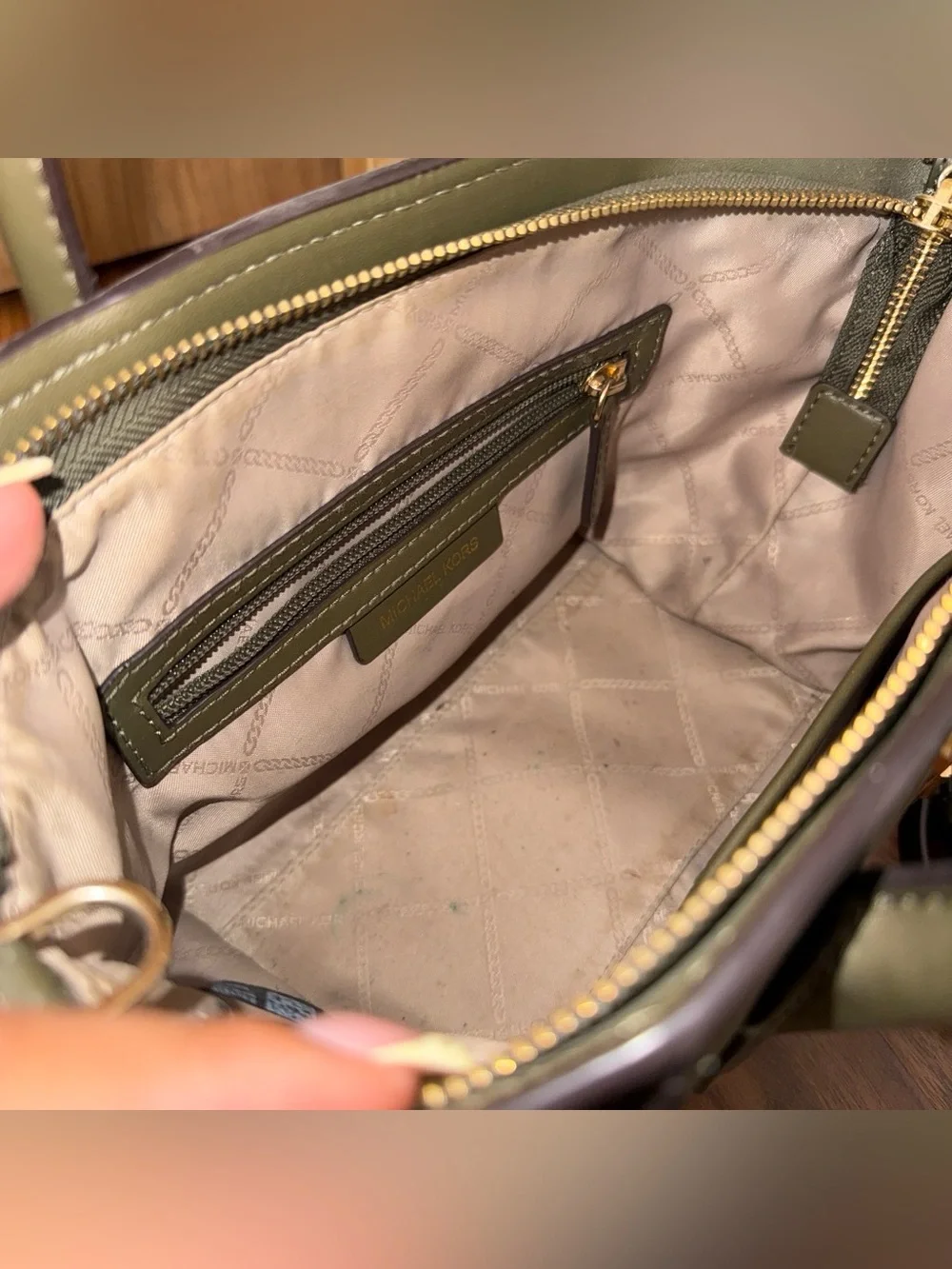 Michael Kors Thyme green Leather Top-Handle Satchel with Gold Hardware
